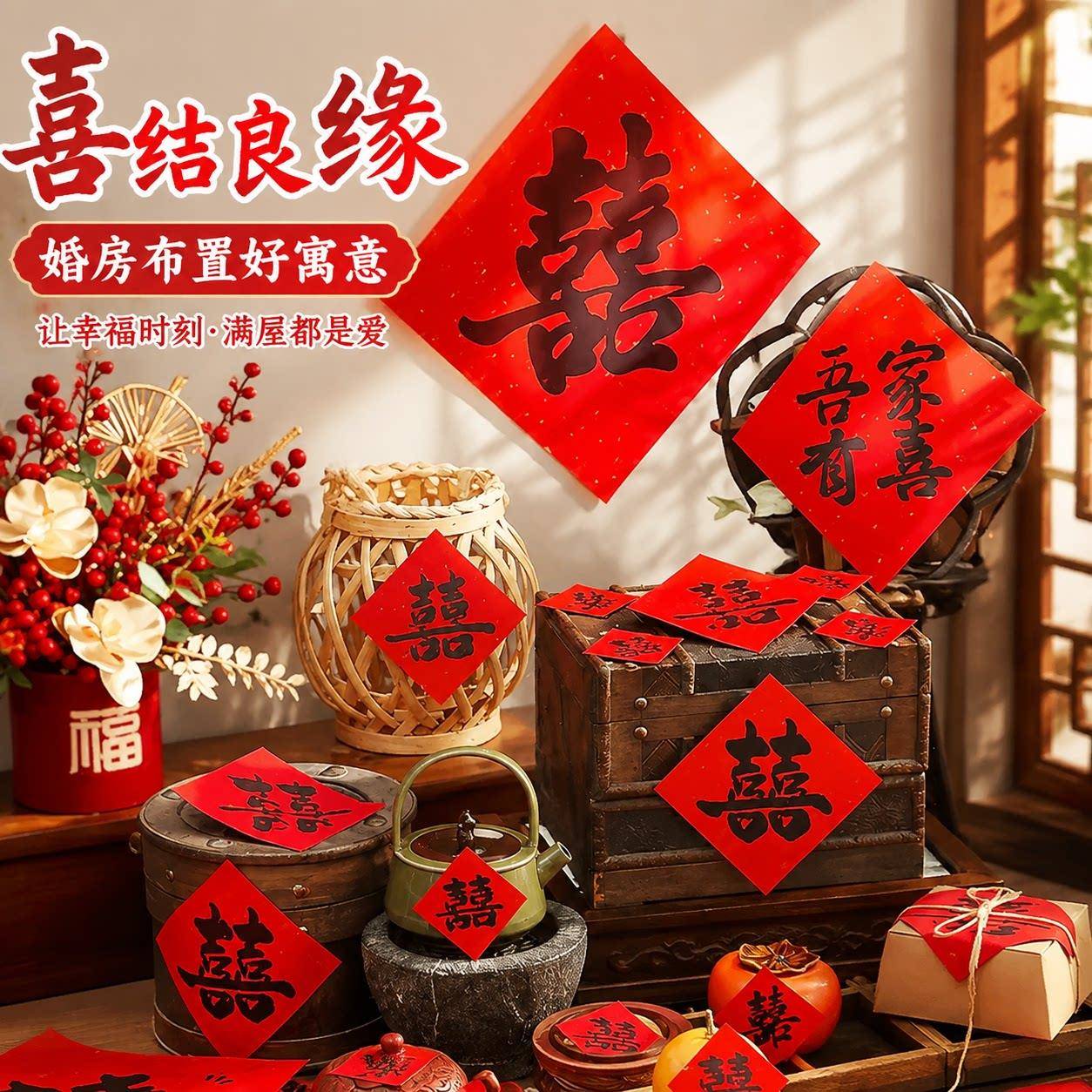 小喜字贴结婚专用书法囍字婚房客厅布置套装婚礼装饰贴纸婚庆用品