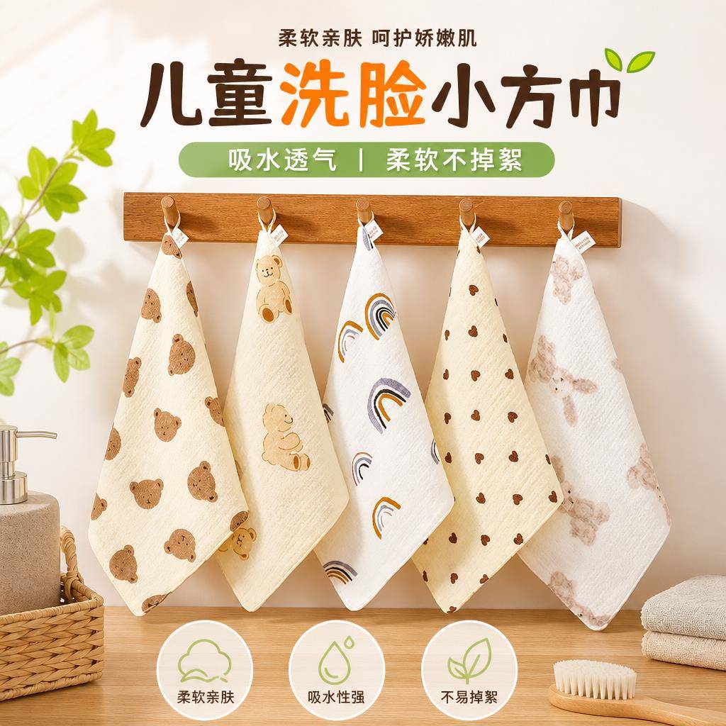 儿童纱布毛巾幼儿园洗脸巾宝宝专用擦手巾婴儿小方巾柔软擦脸毛巾