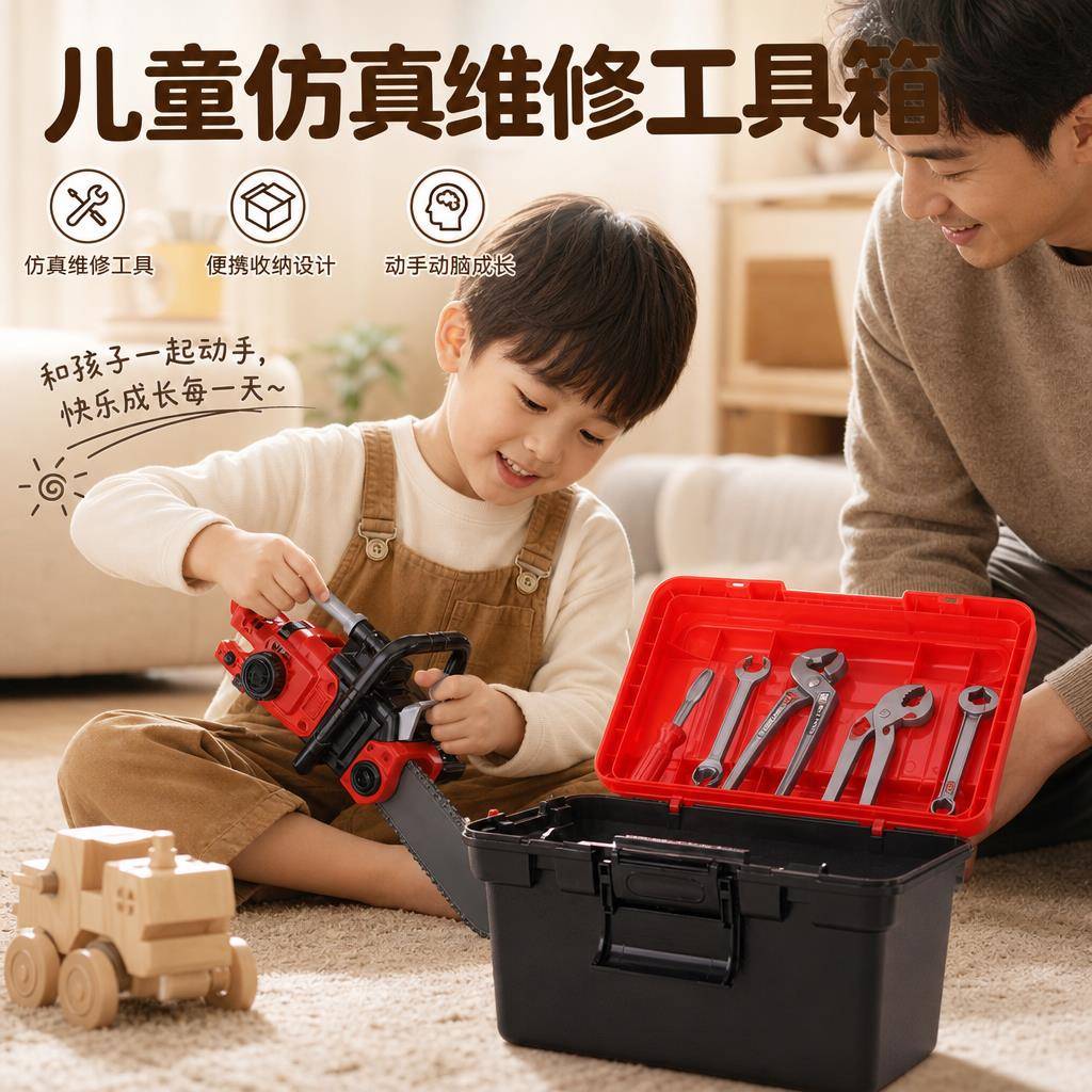 儿童电动工具箱玩具套组男孩生日礼物彷真维修电锯宝宝修理扮家家