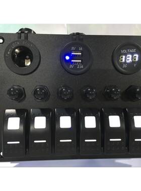 游艇汽车开关6位组合开关带过流保护器12-24V白色LED灯