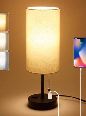 爆款小台灯卧室床头灯USB充电三色变光布麻ebay虾皮LAZADA