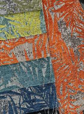 门幅142cm沙发布中古风格竹叶加厚提花黑色橘色新中式抱枕家具布