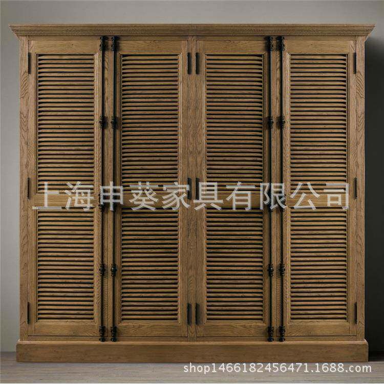 美式乡村卧室家用家具实木衣柜简约复古百叶门储物柜装饰收纳柜