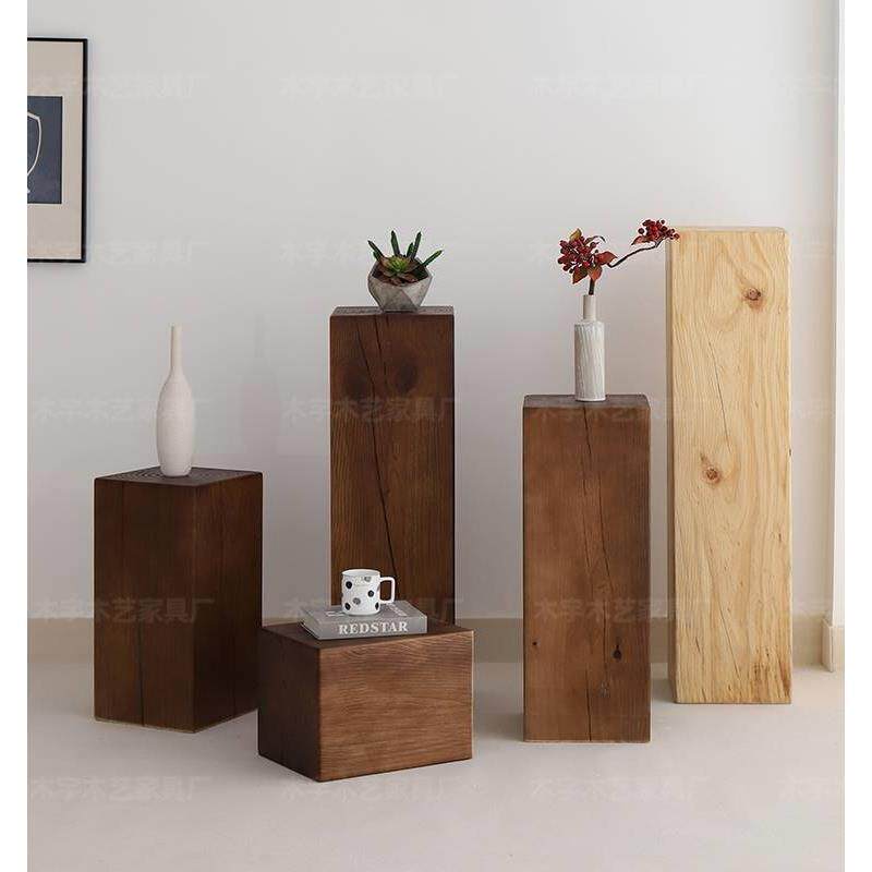 北欧复古摆件实木墩底座柱子原木客厅茶室木雕民宿玄关茶几边几