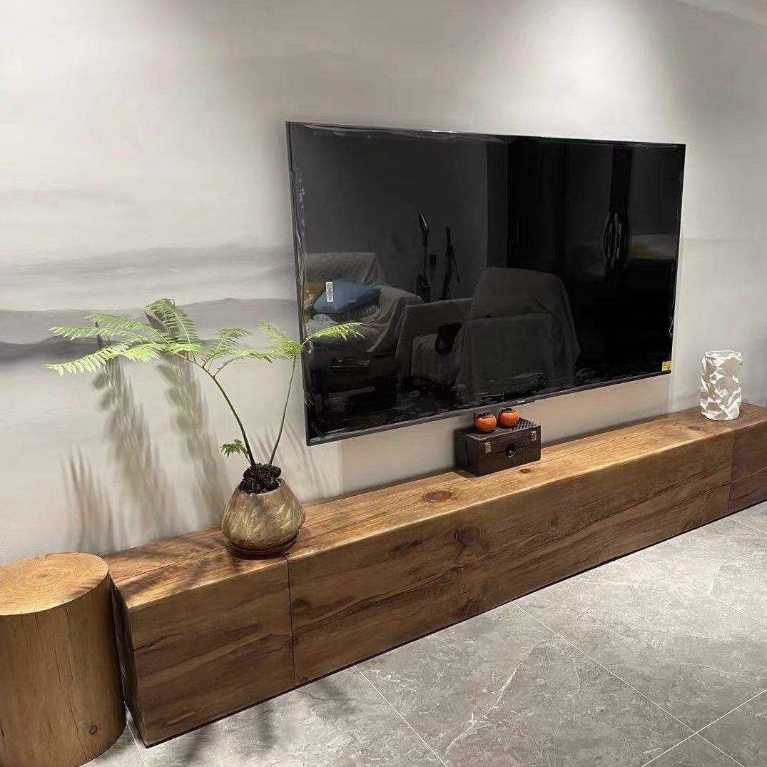 北欧纯实木电视柜工业风电视桌客厅简约原木长条凳玄关展示置物架