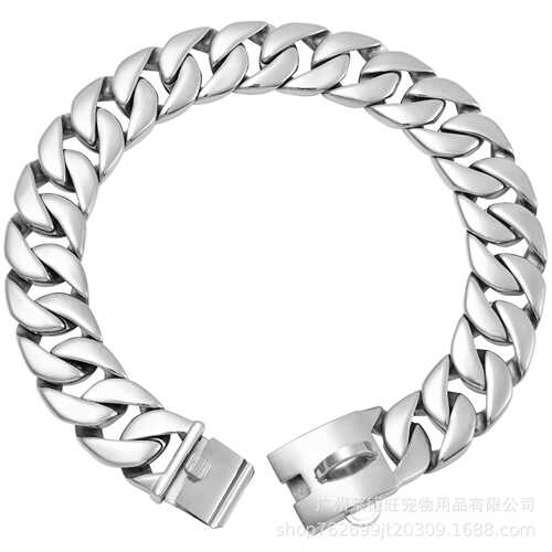 现货24mm宽金色狗链狗项圈弹片扣铸造狗链猛犬专用脖颈圈跨境