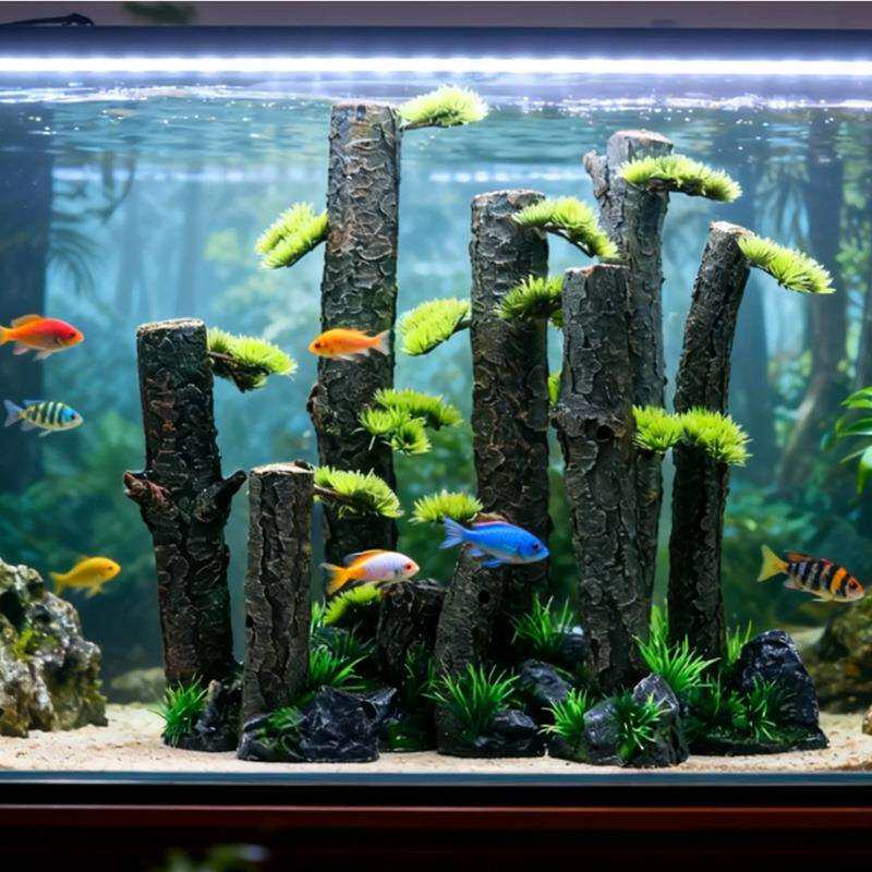 仿真树干直条沉木水草缸水陆缸雨林造景树皮香槟树桩森林景摆件