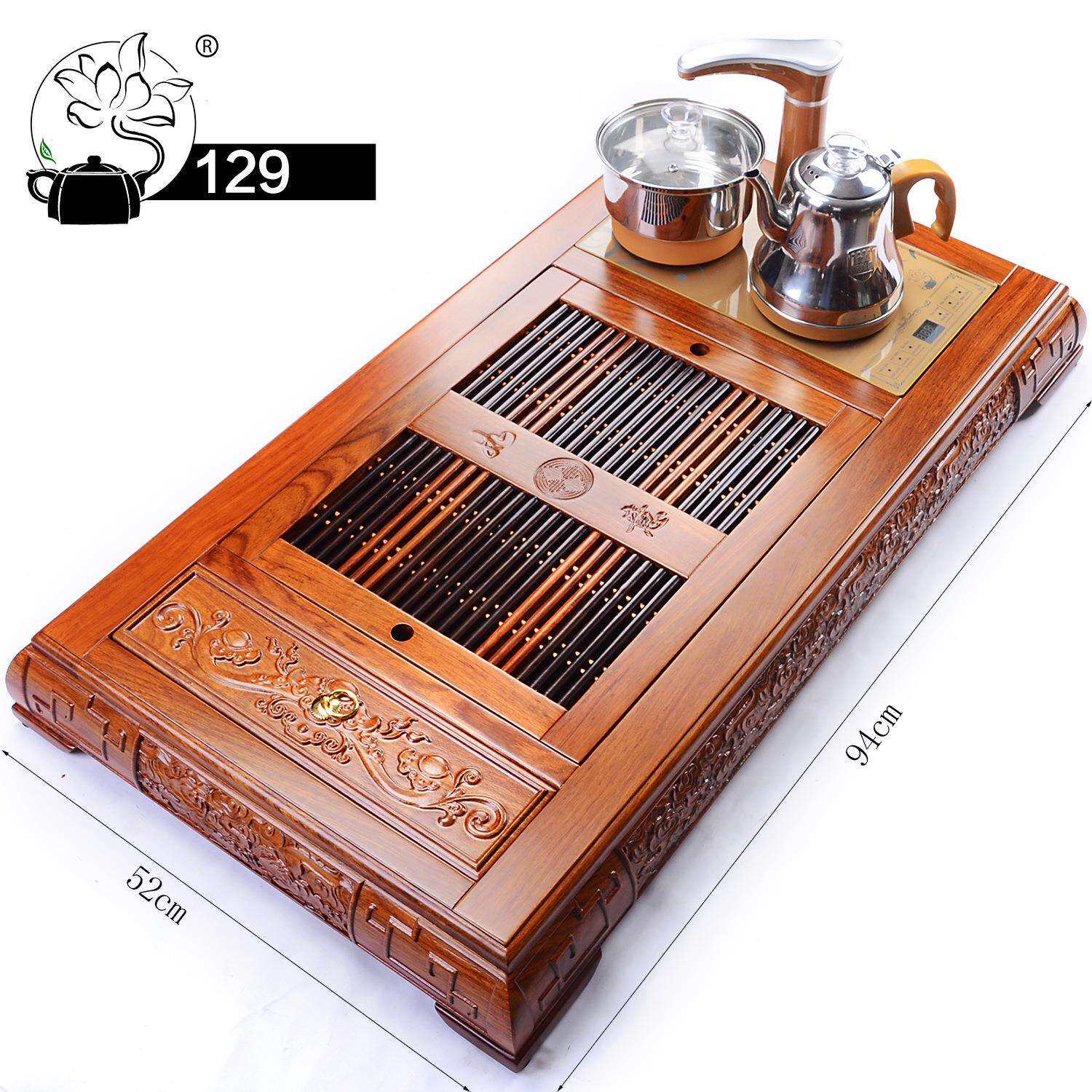 129茶具实木茶盘套装花梨木四合一排水茶台黑檀木茶托工厂