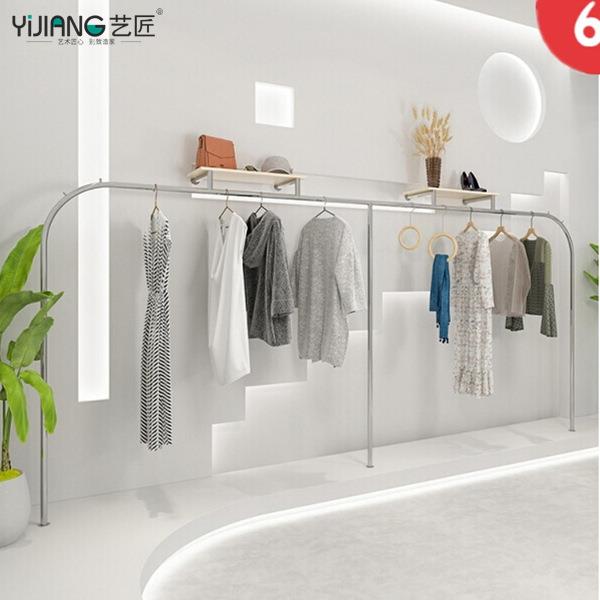 创意女装店服装店壁挂式展示陈列货架上墙专用不锈钢拉丝银色衣架