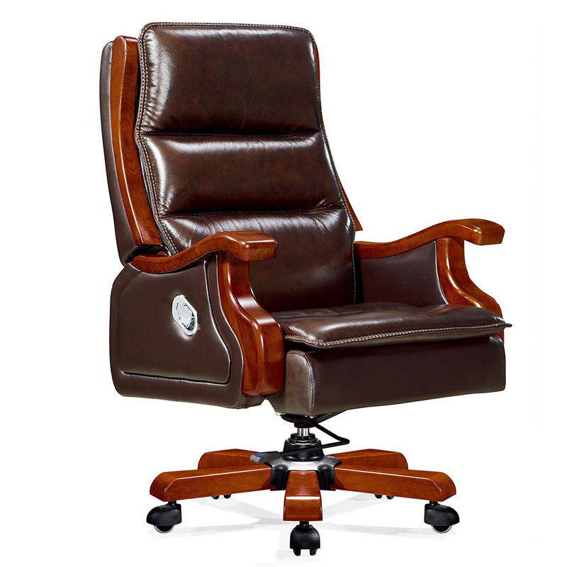 高档中式真皮老板椅商务大班椅实木办公椅可躺升降转椅家用电脑椅