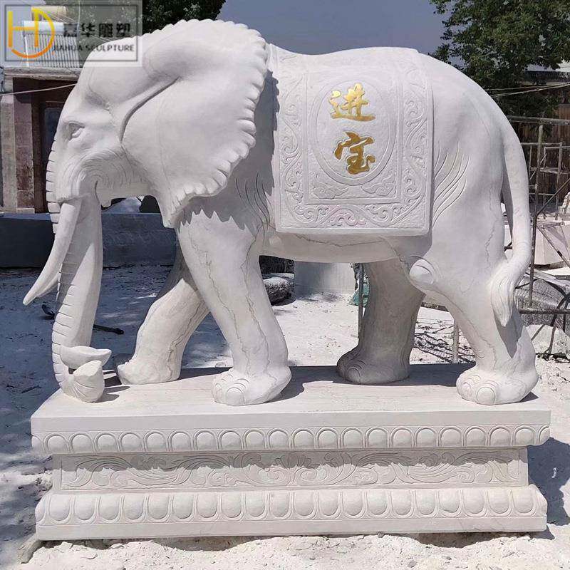 石雕大象一对汉白玉家用酒店门口庭院晚霞红象摆件