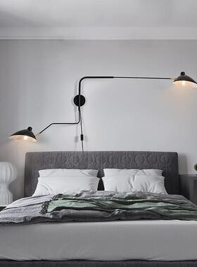 热销复古黑色摇臂壁灯带插头工业壁灯可调节卧室床头灯具