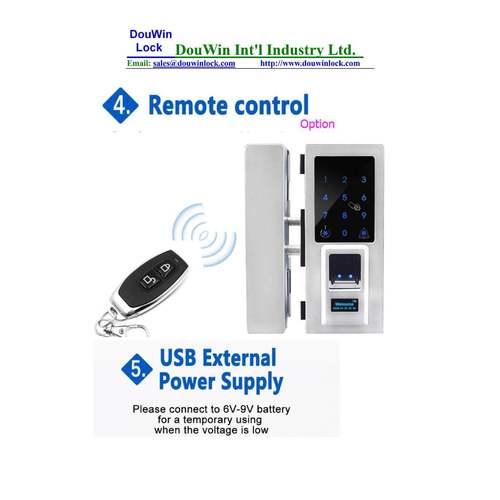 免开孔、免布线，电池供电，指纹密码遥控6702平移推拉玻璃门锁