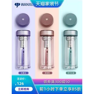 万象玻璃泡茶杯便携可爱杯子少女带盖加厚保温隔热双层玻璃杯女士