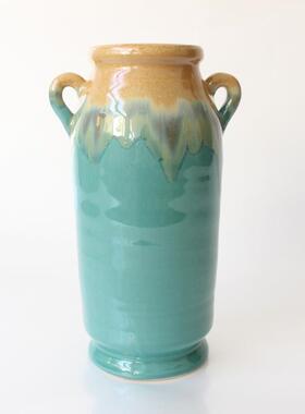 湖绿色花陶瓷花瓶仿真花花瓶地中海流釉工艺花瓶32cm摆件装饰