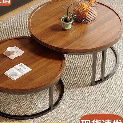 实木茶几客厅家用2025新款轻奢高级感极简小户型家用边几圆形茶几