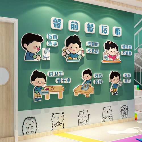 幼儿园食堂文化墙面装饰环境创主题成品小饭桌布置材料托管餐礼仪