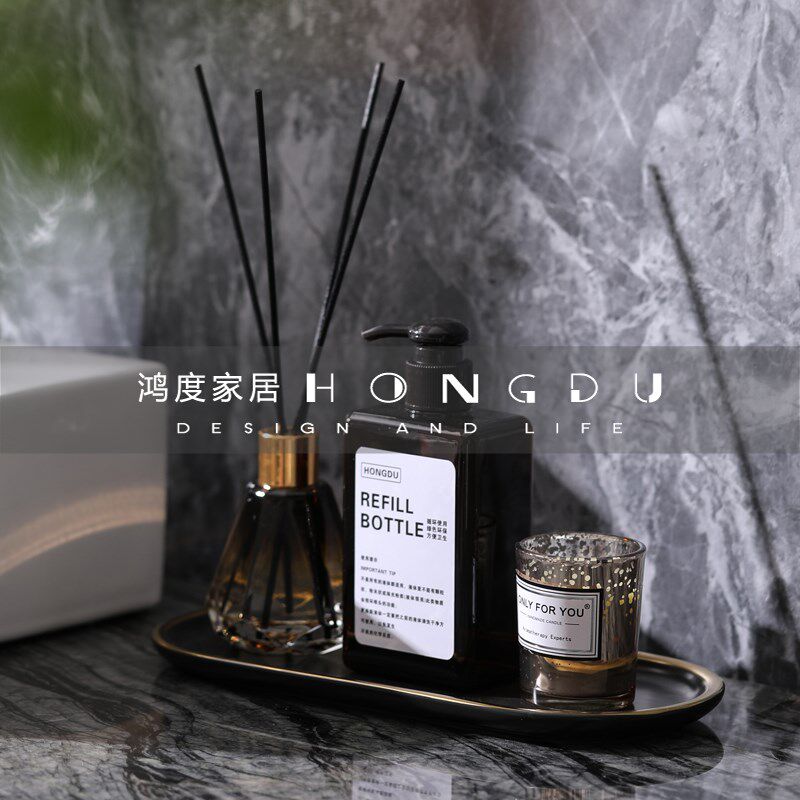 样板房间浴室柜洗手间洗漱台香薰托盘套装饰品摆件分装瓶洗手液