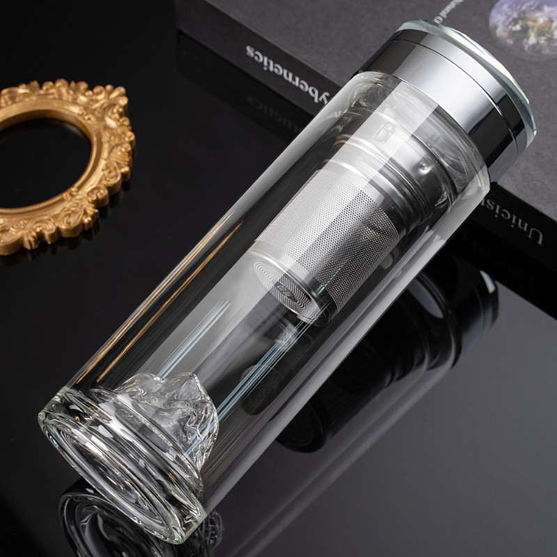 高档双层加厚玻璃杯国潮观山水杯男车载泡茶杯深滤网茶水分离茶杯