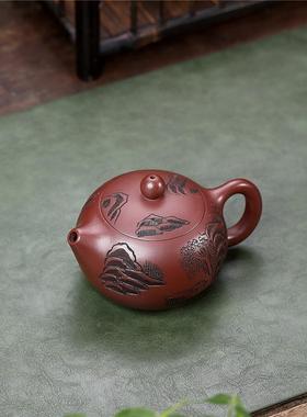 宜紫砂壶山原龙血砂卡矿00930盖观西施刻绘家用茶壶兴茶具