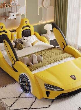 男孩皮实木女孩跑男车Xiaom儿护童床带栏单人1.5米汽车床创意卡通