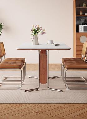 中锈古风岩板餐桌现代ISF约小户型家简用法式复古长方形简约不钢V