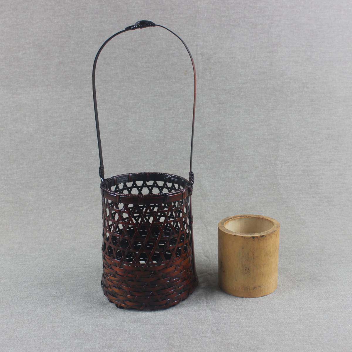 手工编织花篮 竹制插花器皿 茶道家用复古摆件工艺品竹制品竹篮子图片