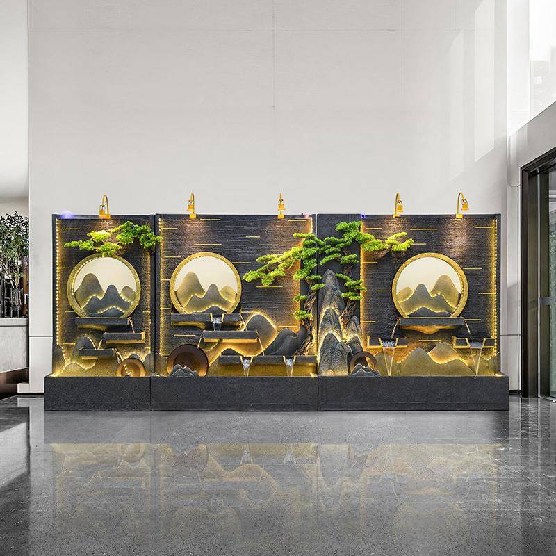 水幕墙流水摆外件景公司酒店屏风ZKB隔断招风水轮户财庭院假山喷