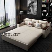 简约可折叠实木沙发床两用双人客厅小户型储物多功能布艺三人推拉