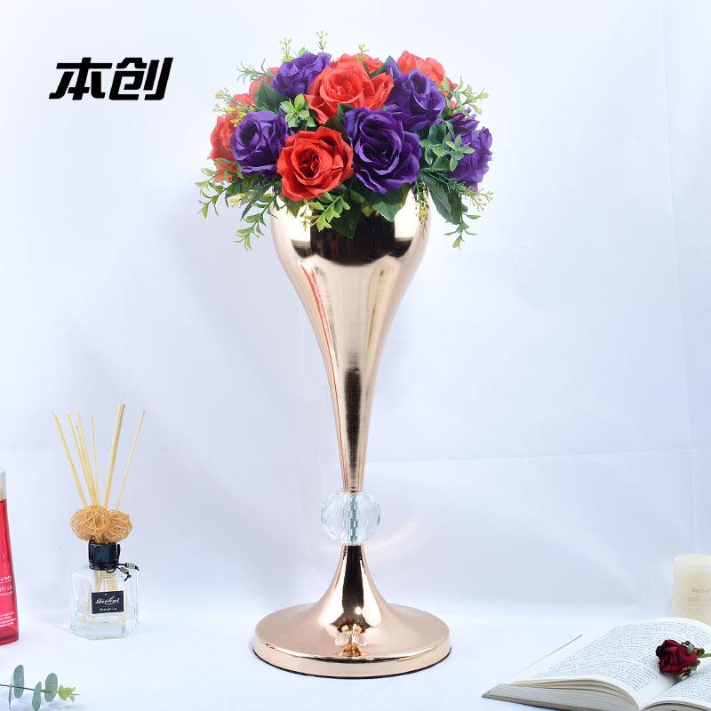 婚礼厅用品镀金色花器RGO铁艺婚庆具客厅宴会电装饰花瓶样道板房