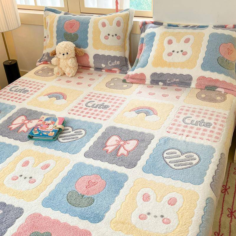 加雪花绒床笠单件GUA秋冬季席梦思床床垫保暖护罩全包防厚尘罩保