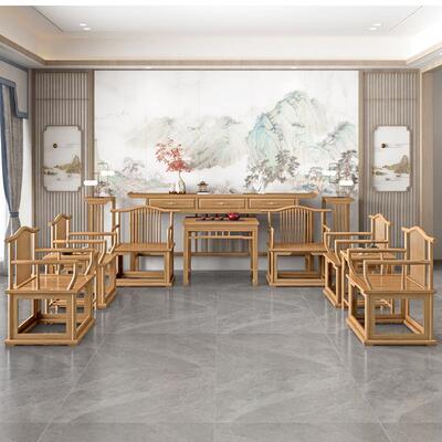 新中堂式中台六580件套北榆木农村供桌实木八仙桌堂屋条案神条翘