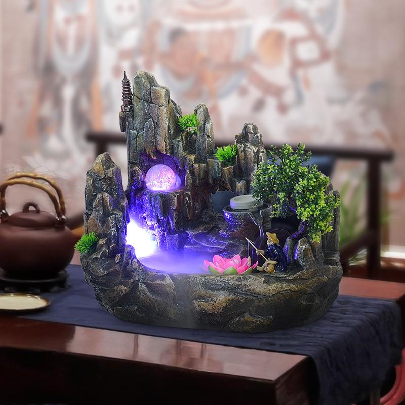 高山环流水摆件客车水厅造鱼缸假山水喷EVL泉盆景装饰生财循风轮