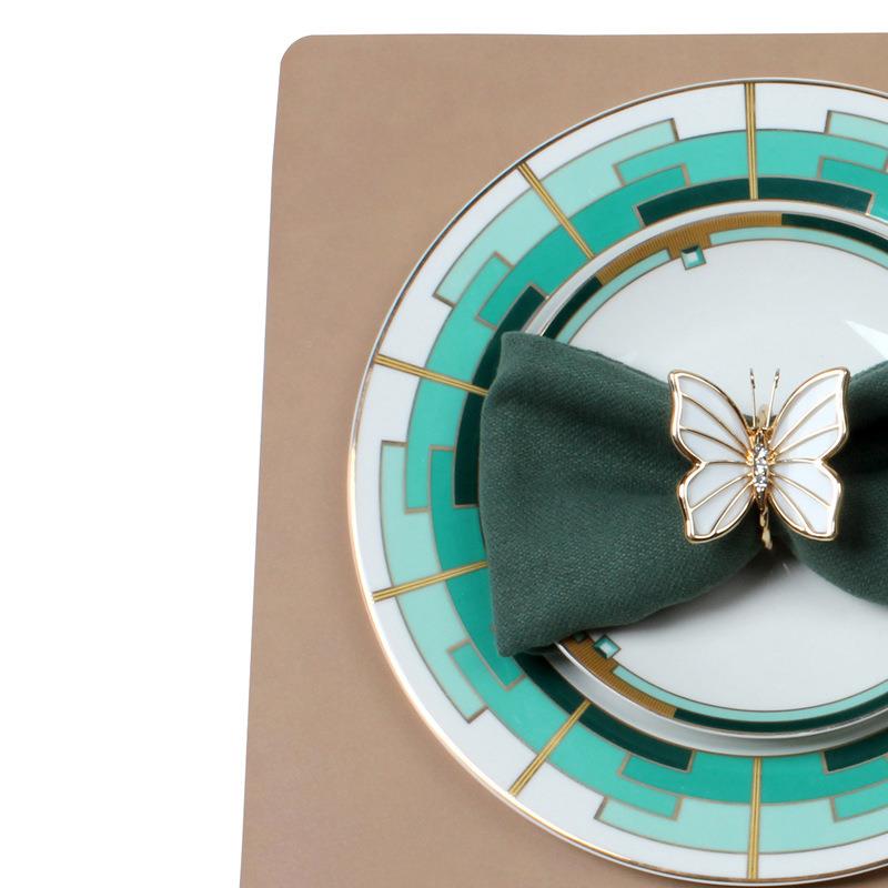 新中式餐盘轻奢中式餐盘摆件板石MWM样房摆台绿宝餐盘