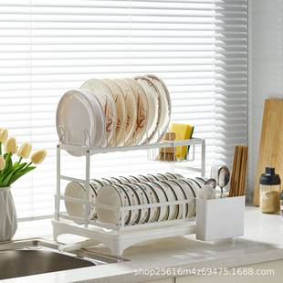 跨境可拆卸铁艺收纳架 厨房带筷子笼接水盘水槽沥水架 碗碟置物架
