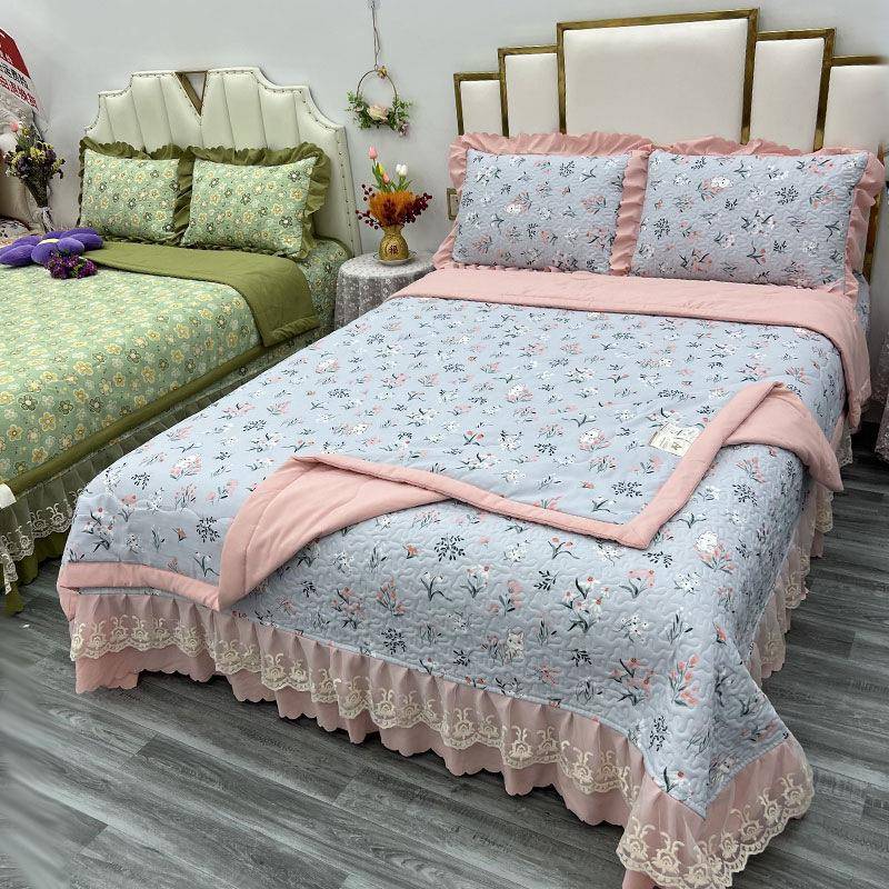 水棉麻洗双层纱床盖GGT三件套厚加韩版花被边床单夏被四件套四季