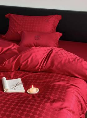 00s长绒棉全四件1套婚庆纯棉喜MPK婚被红色床单被套结床上用品婚