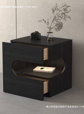网红极简床头柜意式创意床边柜现代黑色家用简约人造板卧室客厅