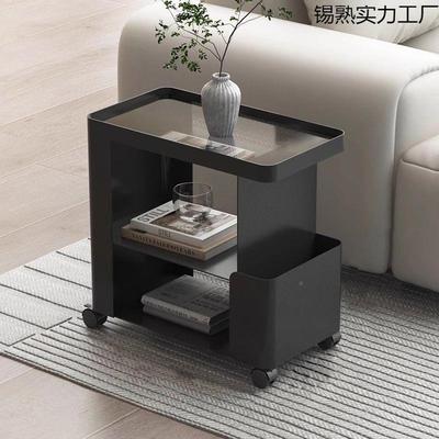 黑色发无品牌/边几可移动小茶几客轻奢艺小推车厅铁带轮沙玻璃床