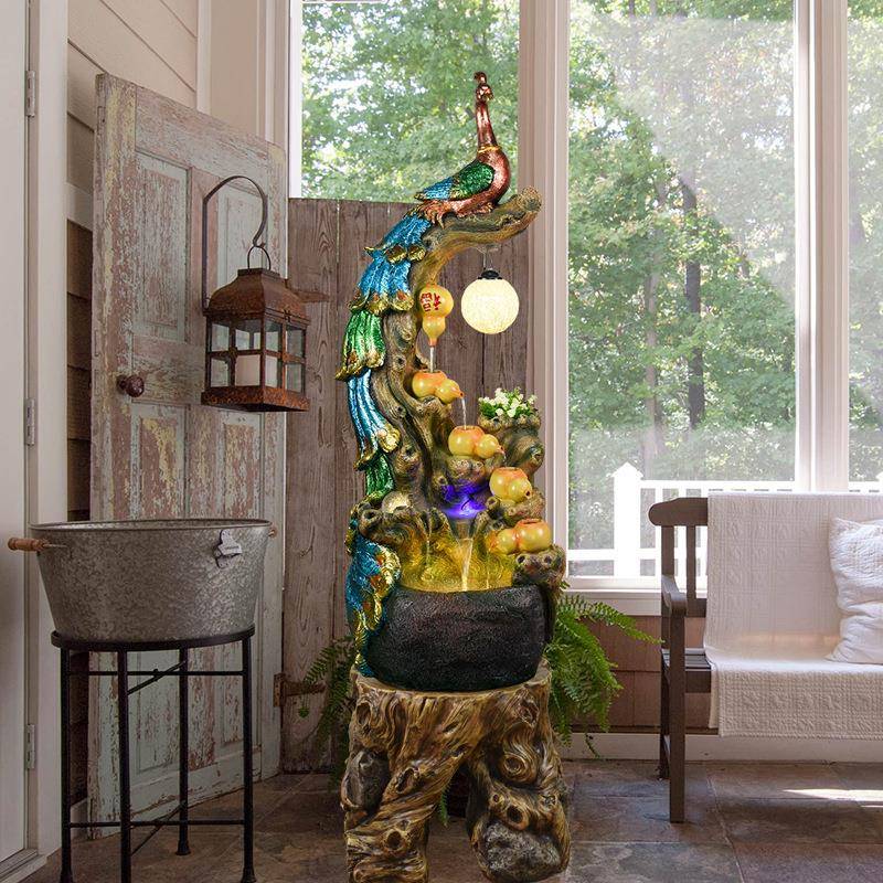 假山流水喷泉客IRK厅加湿器家简居装饰约时办公室盆景孔尚地雀落