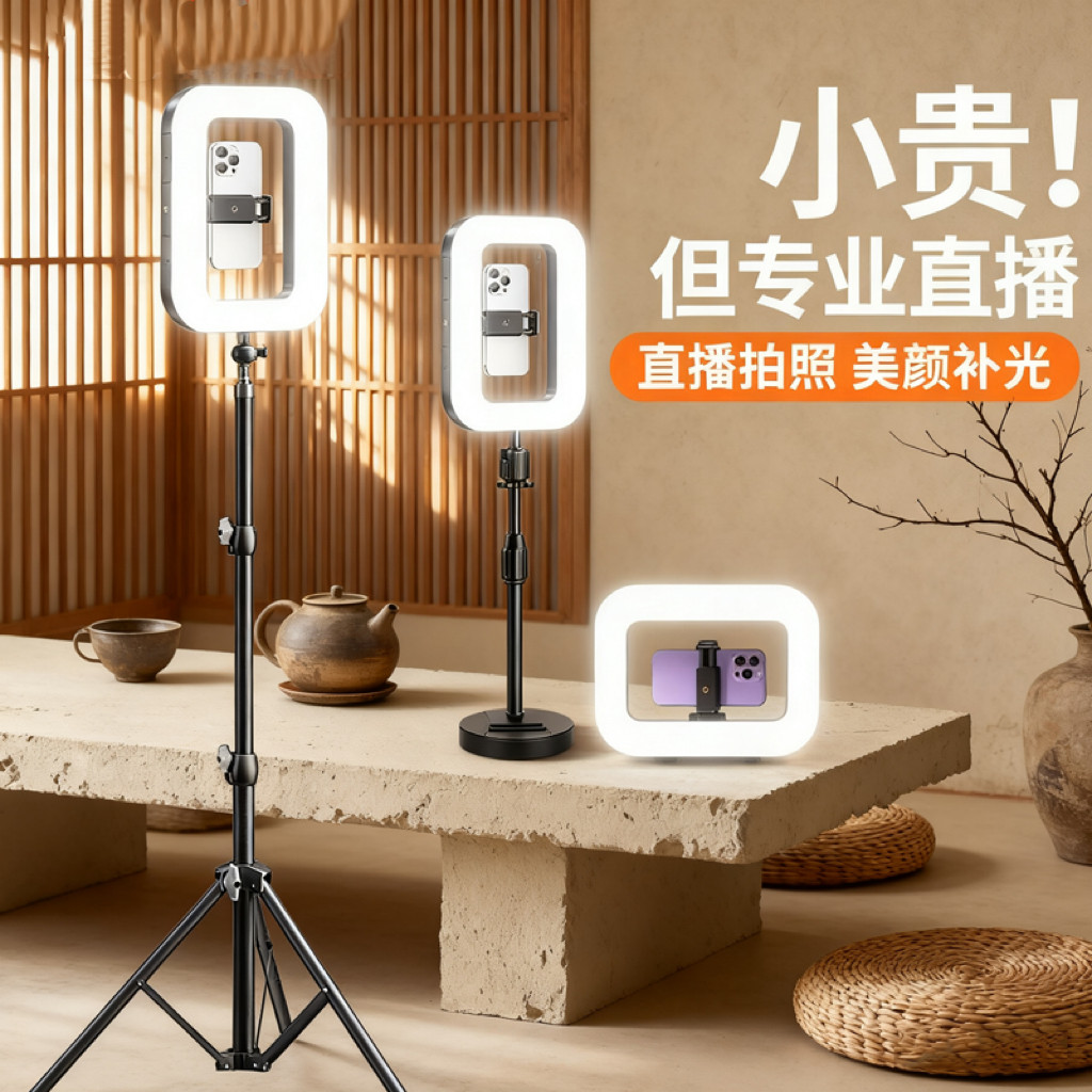 斐影拾光20W环形手持摄影补光灯手机兔笼户外拍摄录视频直播三色打光
