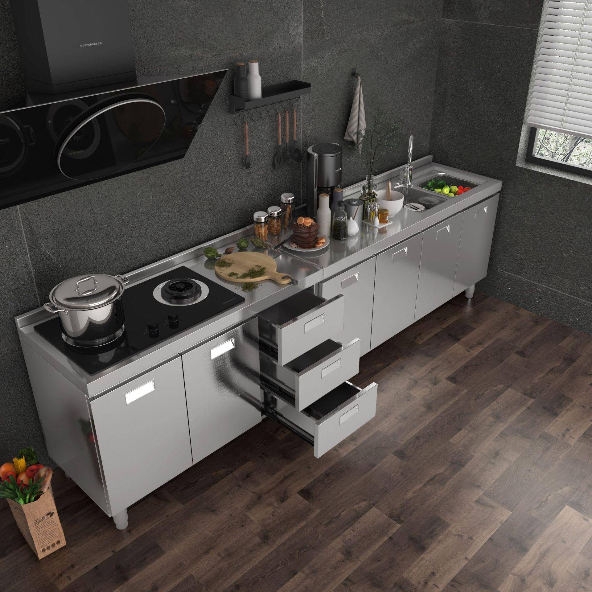 体全钢柜厂家家用厨一3房04不锈钢组合柜吊柜橱现代简约整GOV体橱