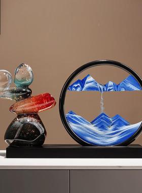 新中式250723-0时来运转流沙客厅轻奢画高摆档办公室玄关电件视柜