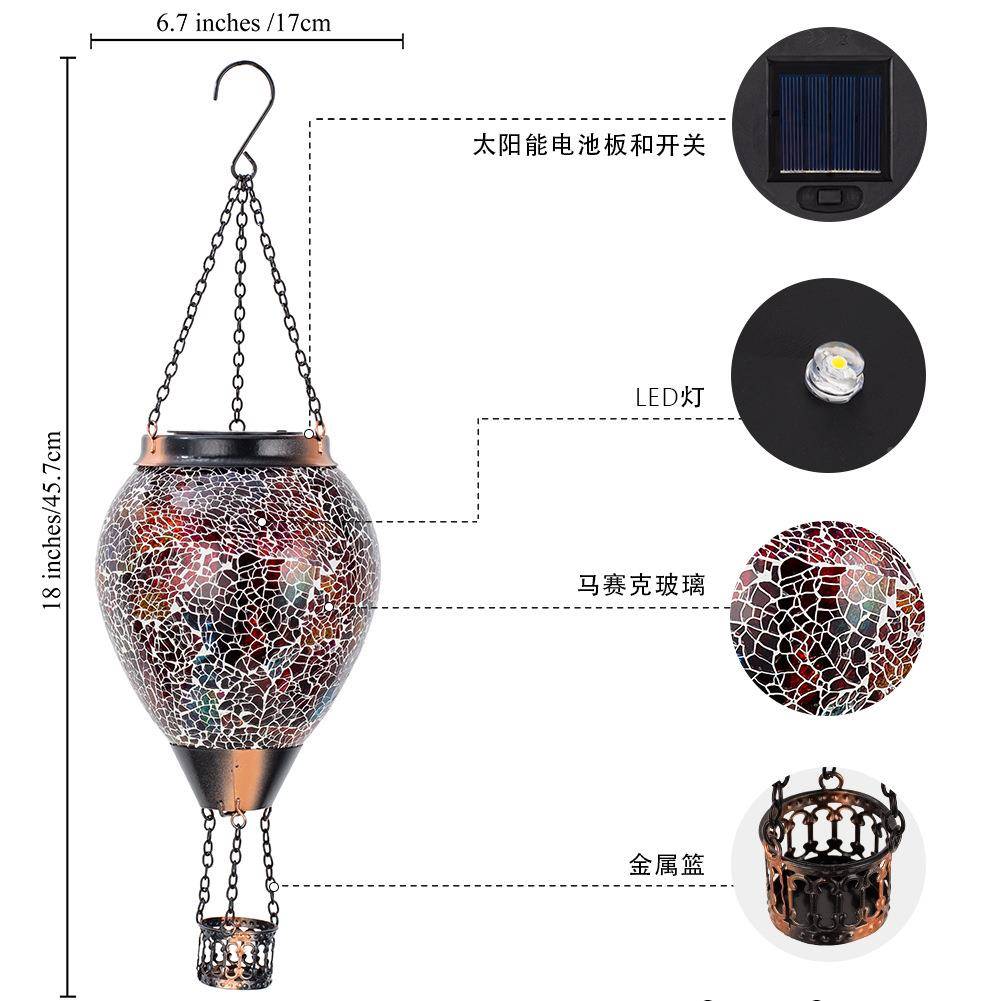 亚马逊防水太阳能灯彩绘灯笼热气球火户MGH外花悬挂闪焰装饰园烁