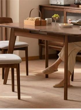 桌实木餐桌简约黑胡桃木伸缩靠墙长厅家用原餐木饭吃桌子现VGY代