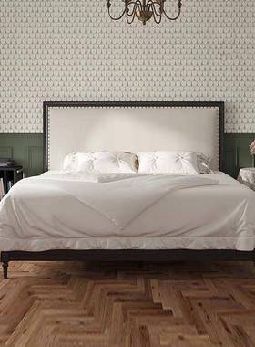 法式古实复木双中奢人床软包床高背主卧室70031床美式轻黑色婚床