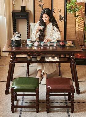 全实木桌泡茶台烧水茶壶体台书桌两用家用复古风1PKT.一2米阳小桌