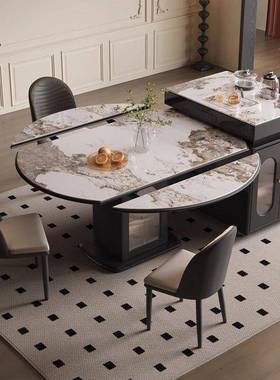 磁高台端岛餐桌一体家WYW缩用现代多功能电炉实木小户型餐桌椅伸