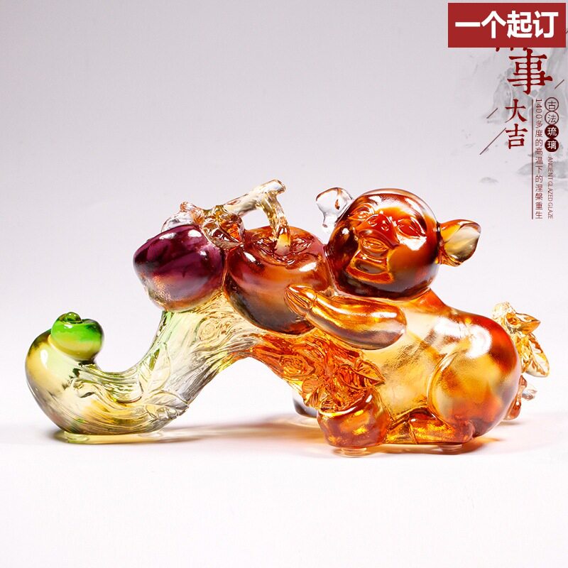 琉璃猪诸事大吉中式礼品摆件