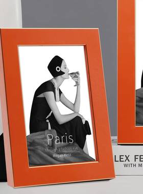 代意大轻奢橙色实木相框约现客厅摆利台家居创意精NKR简美质感